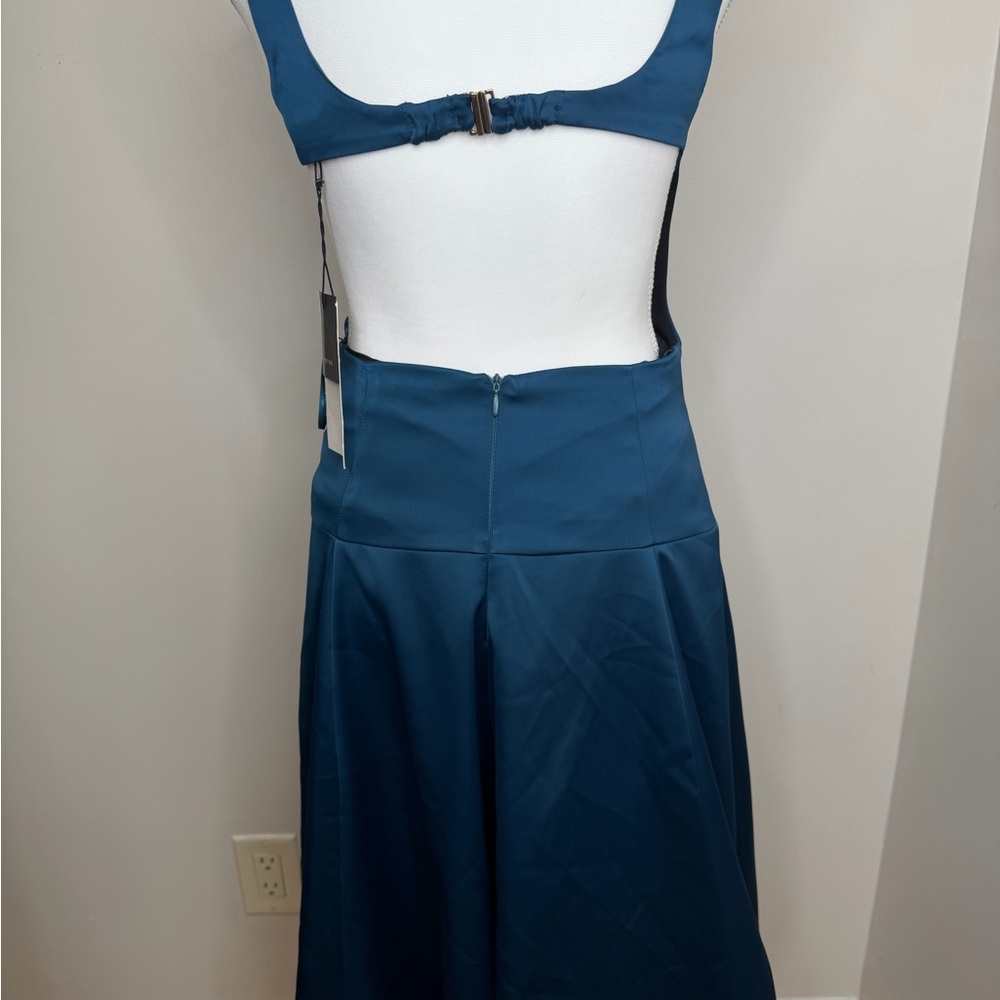 Zara Teal Satin Scoop-Neck Midi Dress - Picture 7 of 9